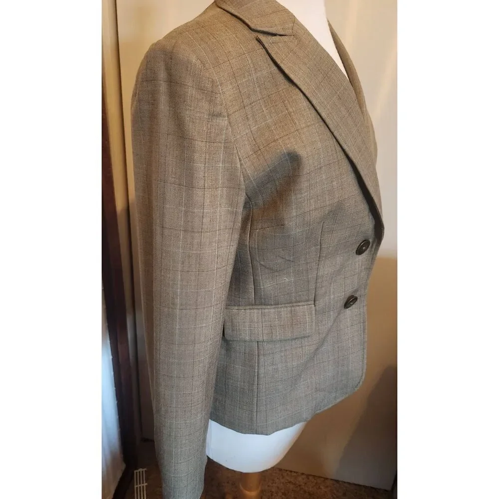 J19  Victor Alfaro tan plaid one buttonlined blazer career business